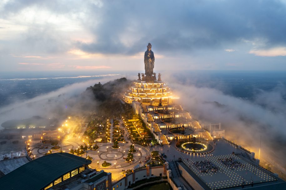Ba Den Mountain summit temple at night, Tay Ninh